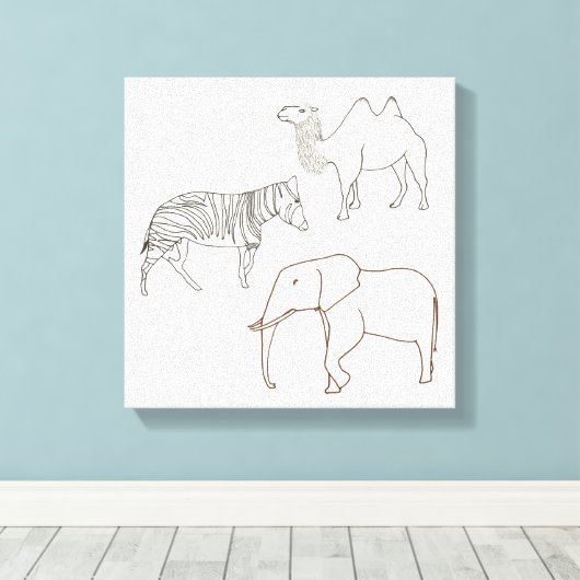 Verf het Elephant Zebra Camel Wrapped Canvas (Insitu (Houten vloer))