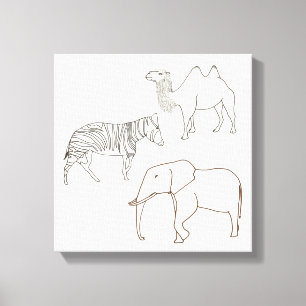 Verf het Elephant Zebra Camel Wrapped Canvas Afdruk