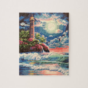 Verf in vuurtoren: Puzzle Mystical Moonlight Legpuzzel