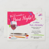 Verf Nacht, Verf en Sip Wijn Glas Canvas Party Kaart (Voorkant / Achterkant)