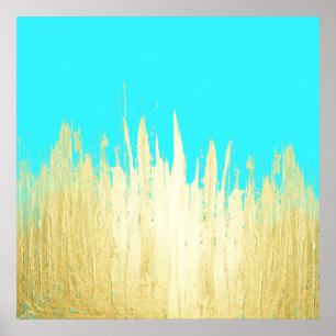 Verf Slagen in Faux Gold op Aqua Blauwgroen Poster