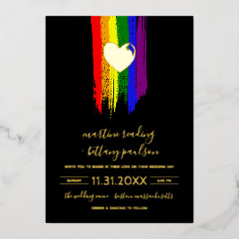 Verf Slagen Pride Flag & Gold Heart Wedding Folie Uitnodiging