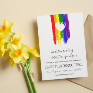 Verf Slagen Pride Flag & White Heart Wedding Kaart