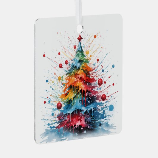 Verf spatten Kerstboom ontwerp Metalen Ornament (Voorkant Rechts)