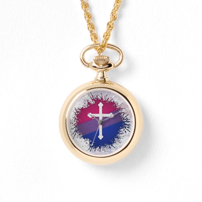 Verf Splatter Bisexual Pride Christelijke kruis Horloge (Voorkant)