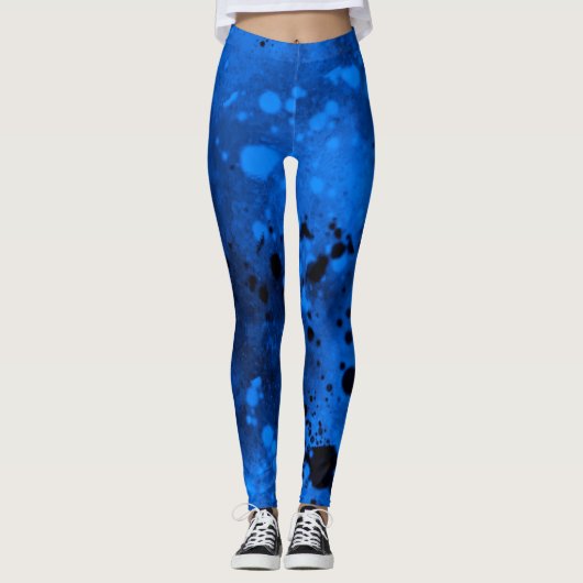 Verf Splatter effect Blauw & Zwart Leggings (Voorkant)