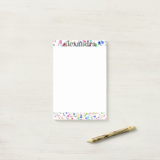 Verf Splatter Name Notes - Multi Rainbow (Op bureau)