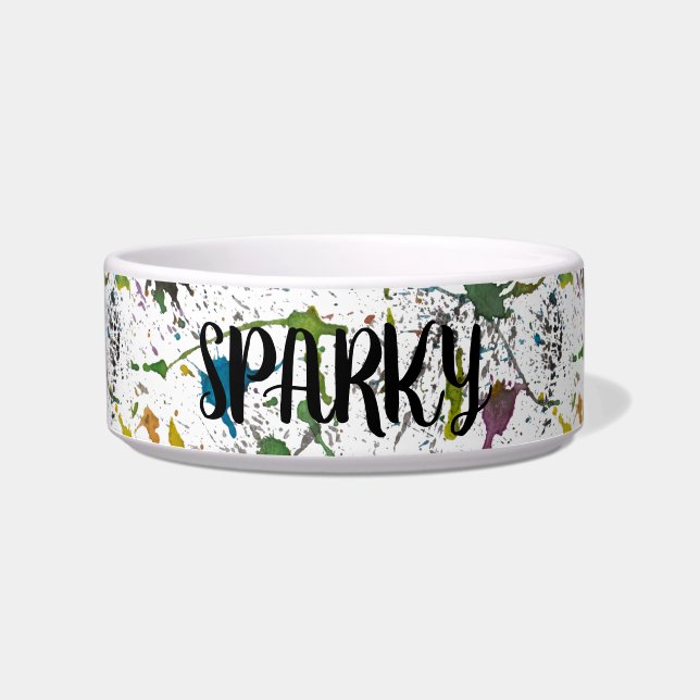 Verf Splatter Splash Pet Bowl Aangepaste naam Voerbakje (Voorkant)
