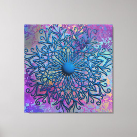 Verf Spletters op blauw in reliëf gezet mandallair Canvas Afdruk (Voorkant)