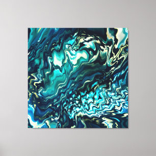 Verf stromende golven Aqua Black, Emerald Canvas Afdruk