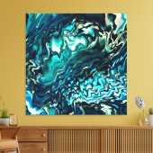 Verf stromende golven Aqua Black, Emerald Canvas Afdruk (Insitu (Woonkamer))