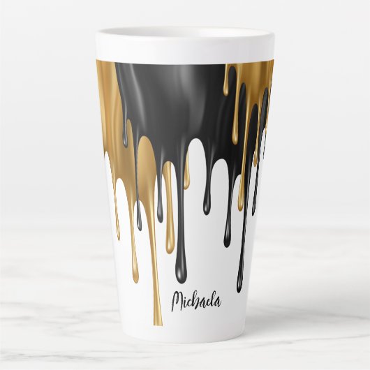 Verf voor zwart en gouddruppels op maat latte mok (Voorkant)