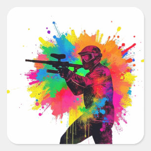 Verfbal Logo Helder Kleuren Silhouet Spatten Vierkante Sticker