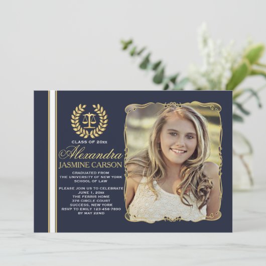 Verfijnd Afstuderen (Navy) Photo Afstuderen nodigt Kaart (Staand voorkant)