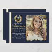 Verfijnd Afstuderen (Navy) Photo Afstuderen nodigt Kaart (Voorkant / Achterkant)