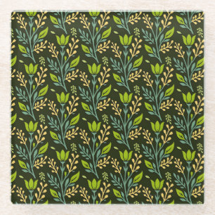 Verfijnd blauw & beige bloempatroon ontwerp glazen onderzetter