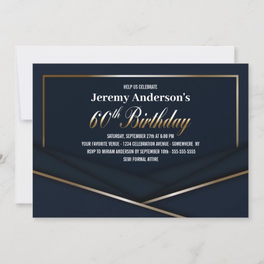 Verfijnd Blauw Goud 60e Verjaardagsfeestje Kaart (Voorkant)