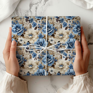 Verfijnd Blauw Ivoren Bloem Luxe Inpakpapier