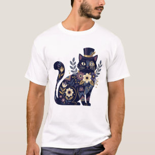 Verfijnd Bloemachtig Kat Monocle Hoed T-shirt