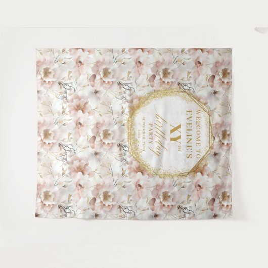 Verfijnd Blozend Bloemen Verjaardags Fotohokje Wandkleed (Voorkant (horizontaal))