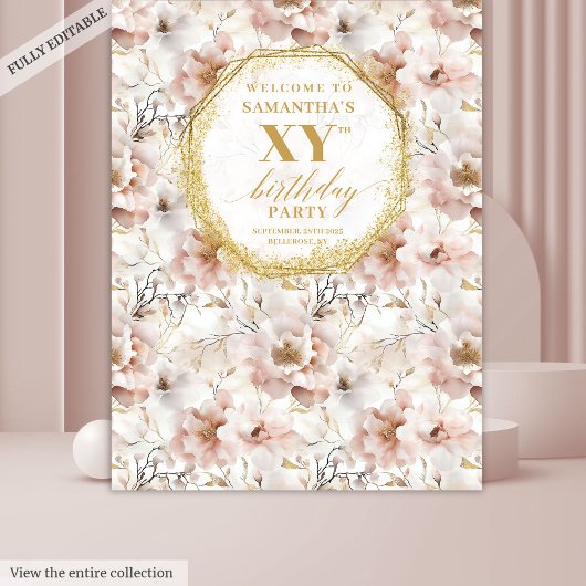 Verfijnd Blozend Bloemen Verjaardags Fotohokje Wandkleed