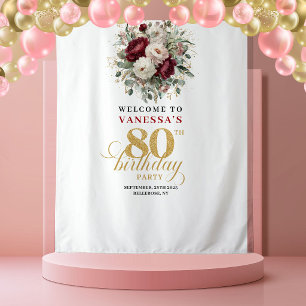 Verfijnd Blush Bloemen 80e Verjaardag Banner Wandkleed