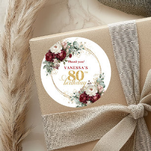 Verfijnd Blush Burgundy 80ste Verjaardag Stickers