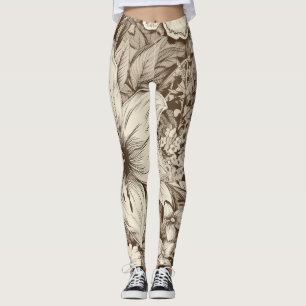 Verfijnd botanisch motief in zachte sepia tinten leggings