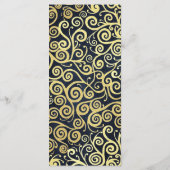 Verfijnd chique marine blauw & goud wervelt bruilo menu (Achterkant)