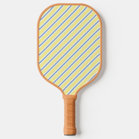 Verfijnd Geel Blauw & Wit Diagonaal Gestreept Pickleball Paddle (Voorkant)