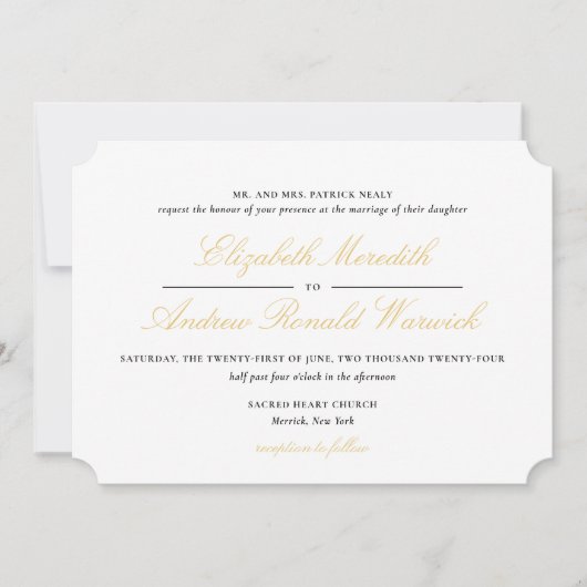 Verfijnd Goud Kant Script Bruiloft Uitnodiging (Voorkant)