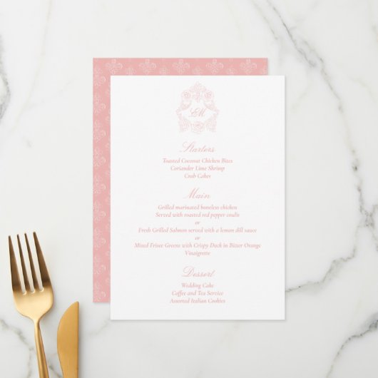 Verfijnd klassiek script zwart roze menu (Voorkant / Achterkant in situ)