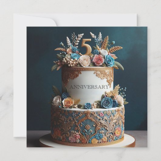 VERFIJND KLEURRIJK 5E BRUILOFT JUBILEUM KAART (Voorkant)