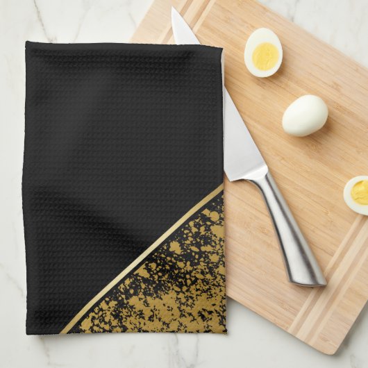 Verfijnd minimalistisch zwart en goud theedoek (Quarter Fold)