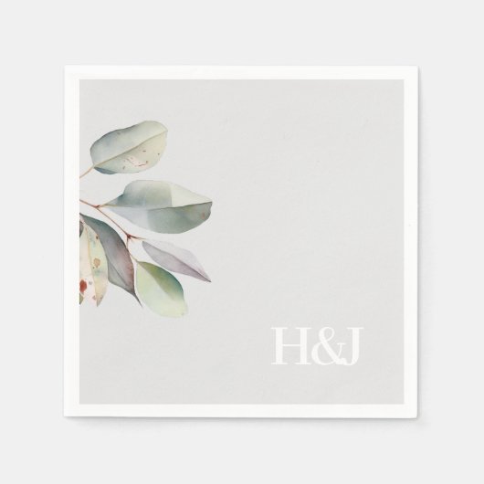 Verfijnd monogram eucalyptusbladeren servet (Voorkant)