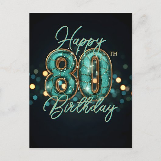 Verfijnd Turquoise en Goud Metaalachtig 80e Verjaa Briefkaart (Voorkant)