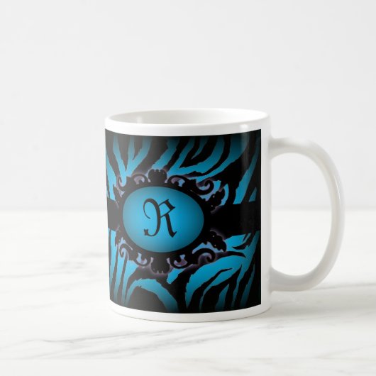 Verfijnd turquoise Zebra Print monogram Koffiemok (Rechts)
