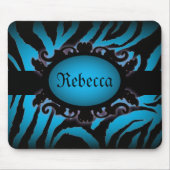 Verfijnd turquoise Zebra Print monogram Muismat (Voorkant)
