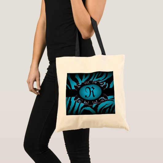 Verfijnd turquoise Zebra Print monogram Tote Bag (Voorkant (product))