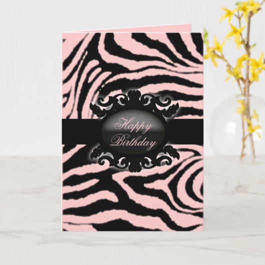 Verfijnd Zebra Print monogram Kaart (Gele Bloem)