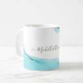 Verfijnde Abstracte Custom Turquoise Ink Art Koffiemok (Voorkant links)