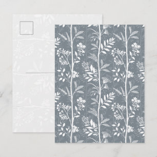Verfijnde Blauwe Steen Wilde Bloem Silhouet Kunst Briefkaart