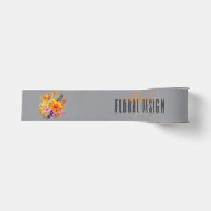 Verfijnde bloemdesign grijze oranje bloemen grosgrain lint