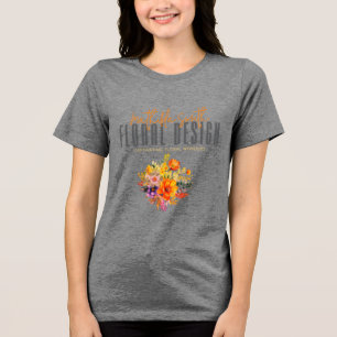 Verfijnde bloemdesign grijze oranje bloemen Tri-Blend shirt
