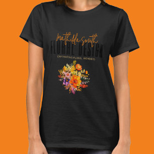 Verfijnde bloemdesign Zwart Oranje Bloemen T-shirt