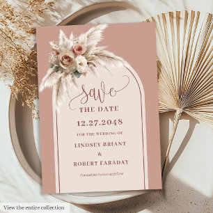 Verfijnde Boho Stof Roze Bloem Save the Date Kaart