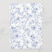 Verfijnde Botanische Blauwe Chinoiserie Bruiloft Menu (Achterkant)