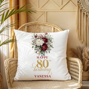 Verfijnde Bourgondië Blush 80ste Verjaardag Kussen
