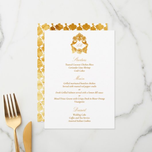 Verfijnde Classic Faux Folie Gold Rococo Menu (Voorkant / Achterkant in situ)