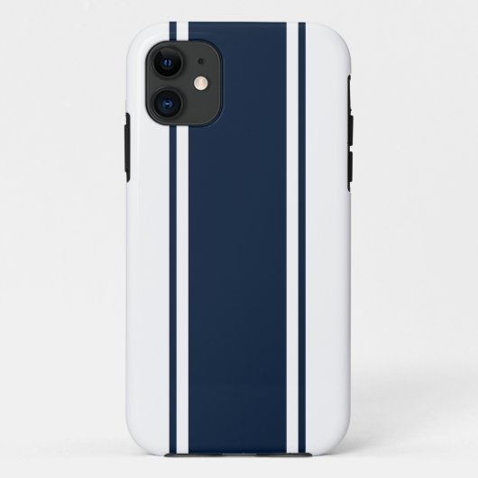 Verfijnde Classy Navy Blue Racing Stripes op wit Case-Mate iPhone Case (Achterkant)